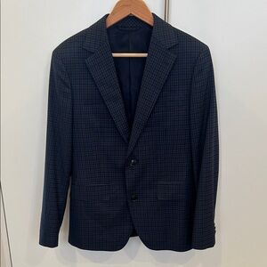 Men's Italian Wool Navy Check Two-Button Blazer
